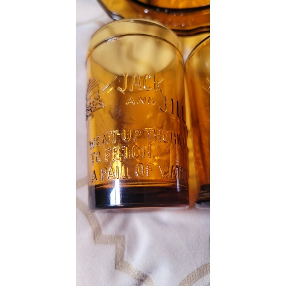 Amber Glass Bowl And Glasses Nursery Rhimes Set - Picture 2 of 14